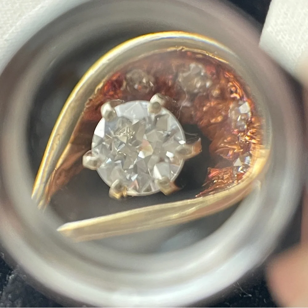 Vintage 14kt Gold European Cut Diamond & Blue Diamond Sz 7.75 Toi Et Moi Ring - Picture 5 of 11